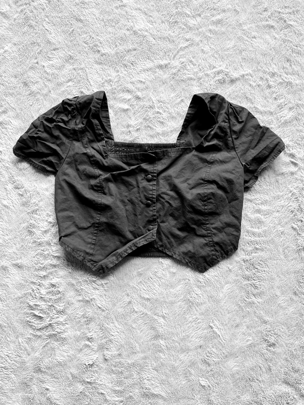 Black Square Neck Button Crop Top